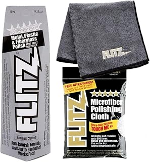 Flitz BU 03515 5.29 oz Blue Metal, Plastic and Fiberglass Polish Paste with LARGE Microfiber Cleaning Cloth COMBO