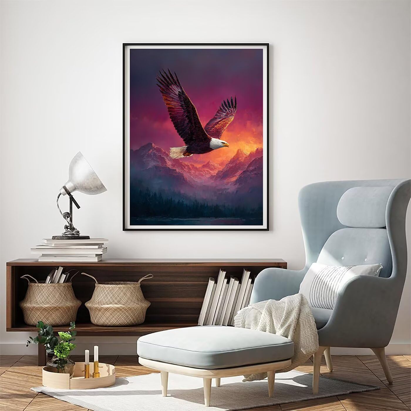 Landschaft Adler Malen Nach Zahlen Erwachsene, Paint by Numbers Adult Anfänger Set, Heimwerk Malen Nach Zahlen Kinder Mit Rahmen, 3 Pinsel und 36 Acrylfarbe Als für Deko Wohnzimmer 60 x 80 cm BJHDK566