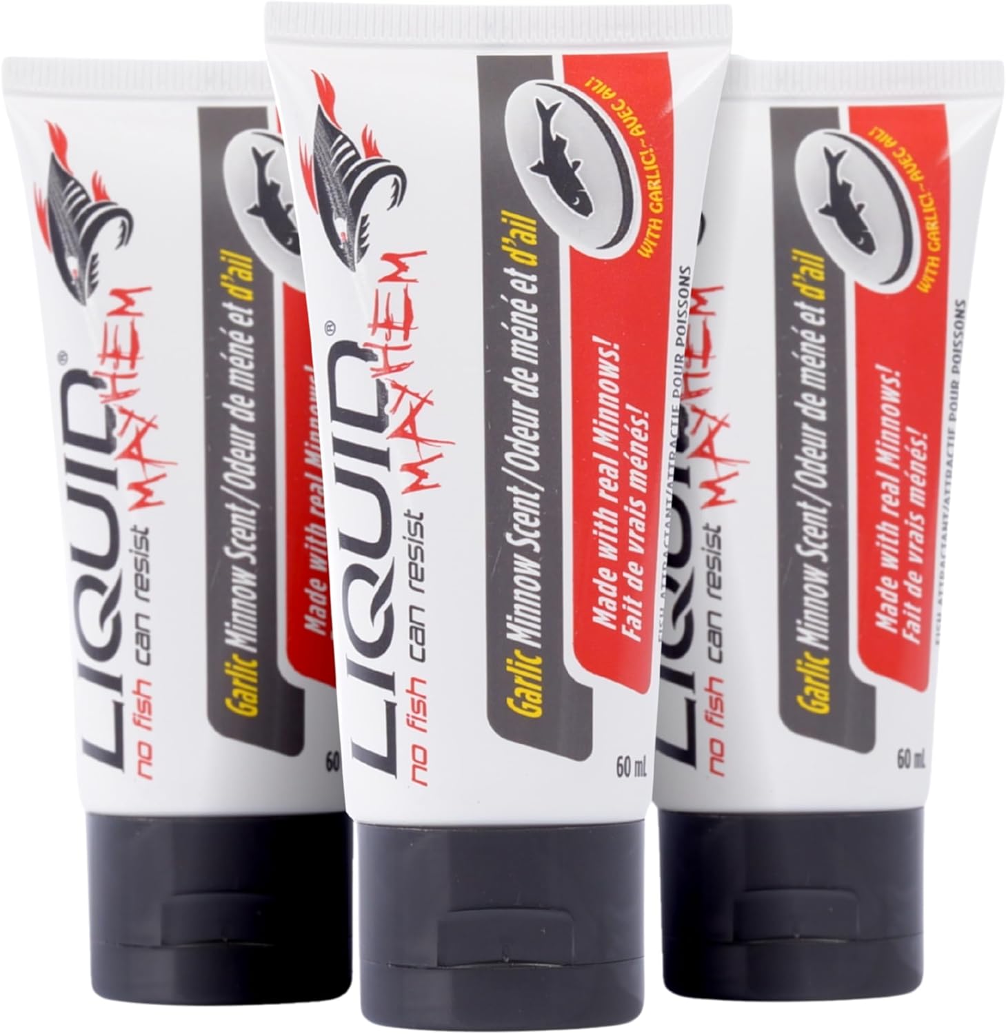 Liquid Mayhem Garlic Minnow Fish Attractant Gel 60 ml / 2 oz · 60 Uses – Real Garlic Minnow Bait & Aminos | UV-Enhanced Long-Lasting Gel – All Lure Types