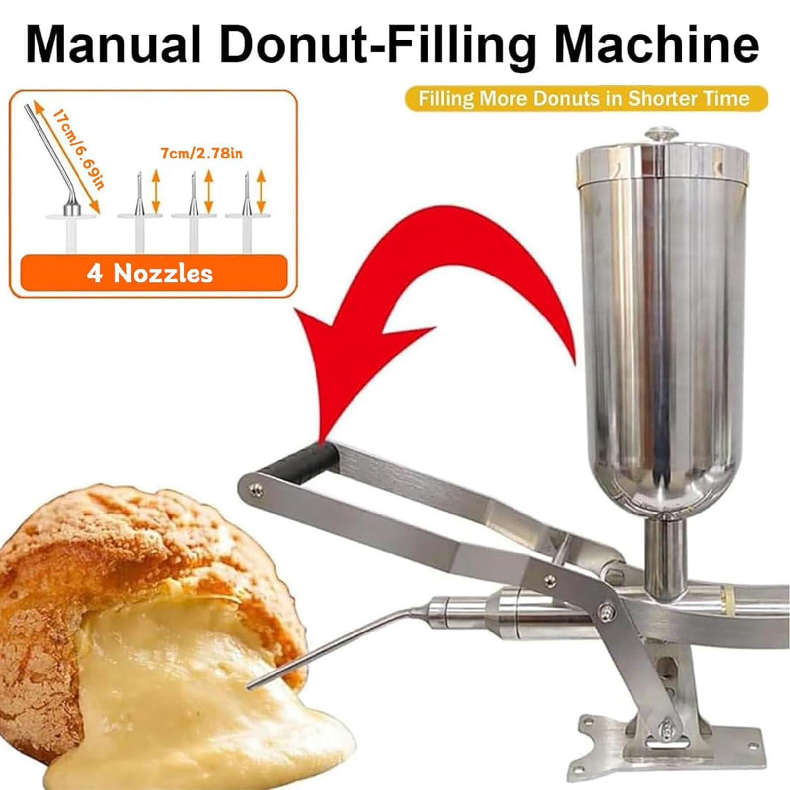 Máquina de llenado de mermeladas, llenado manual de acero inoxidable con 4 boquillas antigoteo para churros, donas y relleno de frutas, capacidad de 5 litros, resistencia al calor de 120 °C