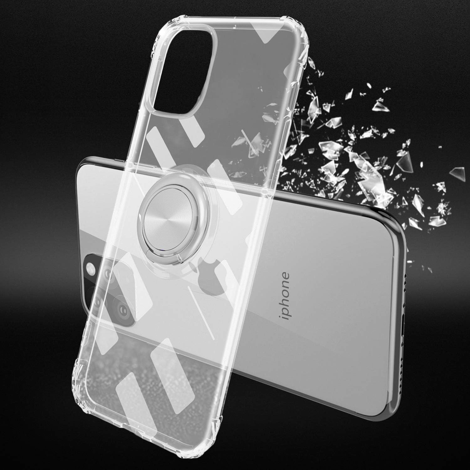 Design for iPhone 11 Pro Max Case,Clear Slim Soft TPU Cover Case with Finger Grip Rotating Ring Holder Stand Work with Magnetic Car Mount for iPhone 11 Pro Max,Clear