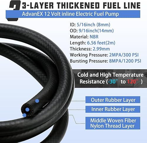 Miniatura 4 de Kit de bomba de combustible eléctrica de 12 V universal de transferencia de baja presión en línea con 10 abrazaderas de manguera de 6.56 pies 516