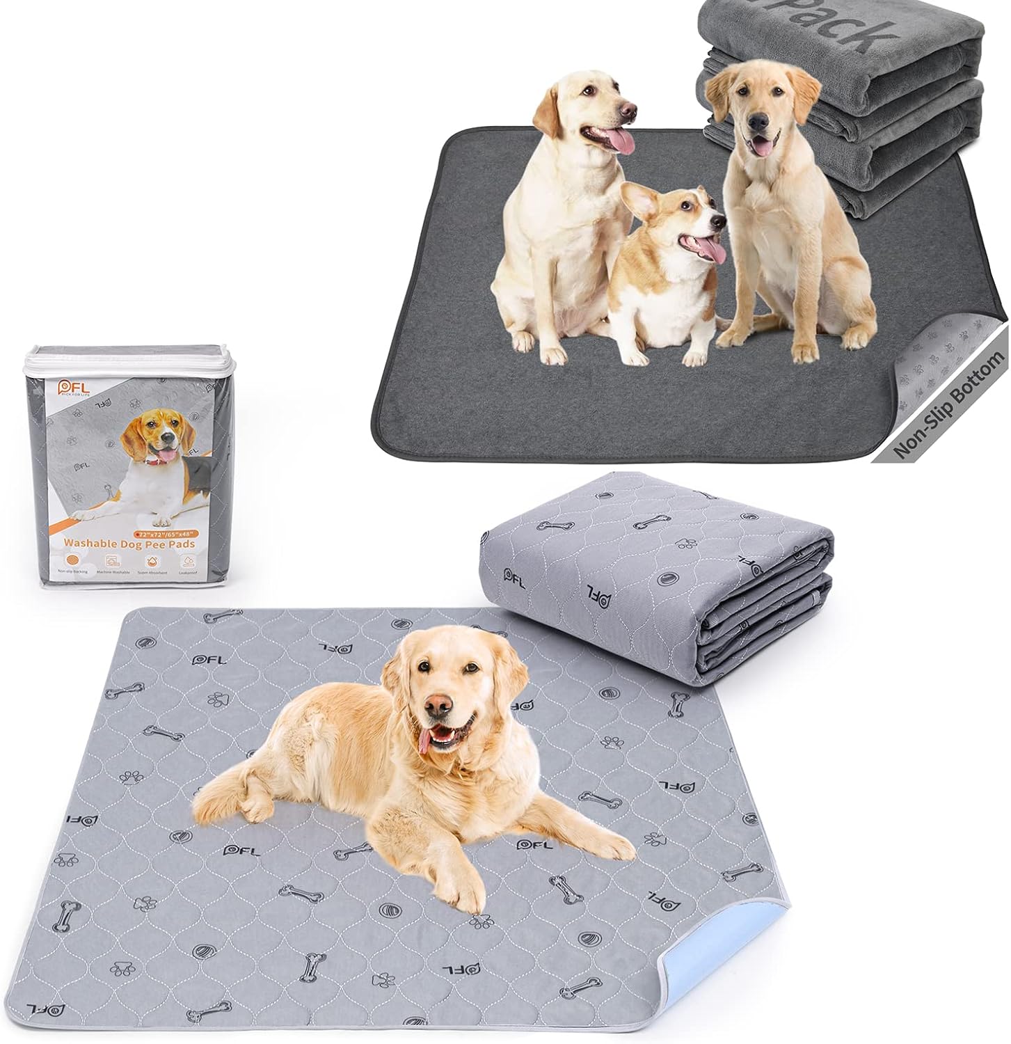 4 Pack of Washable Dog Pee Pads 41x41 and 18x24 inch,Reusable Pee Pads for Dog, Puppy Pads for whelping