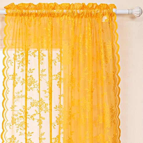 Miniatura 10 de Generies - Cortinas transparentes de encaje floral con bolsillo para barra de ventana, cortinas transparentes para sala de estar o cocina