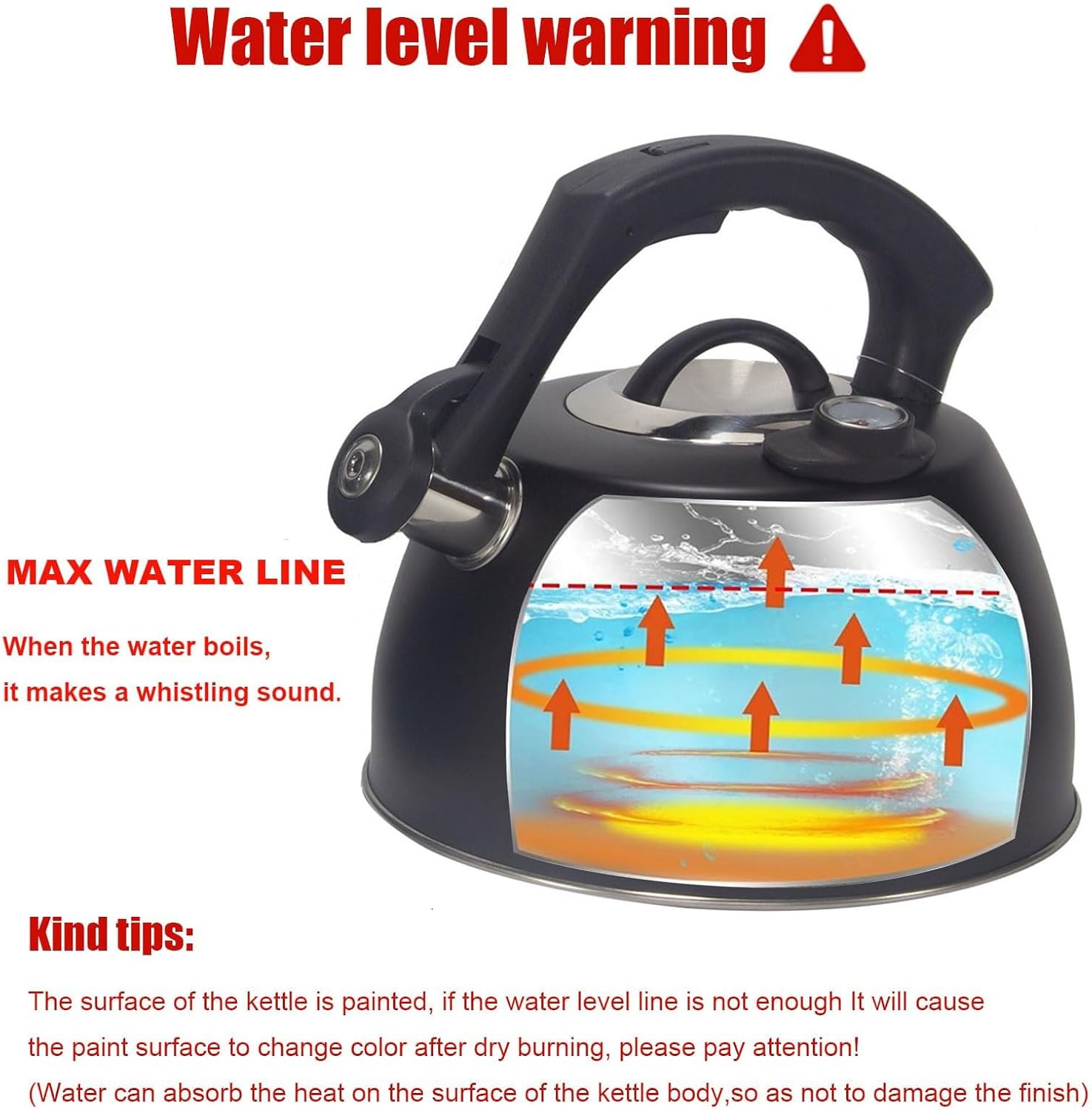 Matte Black Whistling Tea Kettle Stove Top with Thermometer, 3.7 Quarts Tea Pot for Stove Top, 304 Stainless Steel Loud Whistle Teapot for Stove Boiling Water Coffee or Milk
