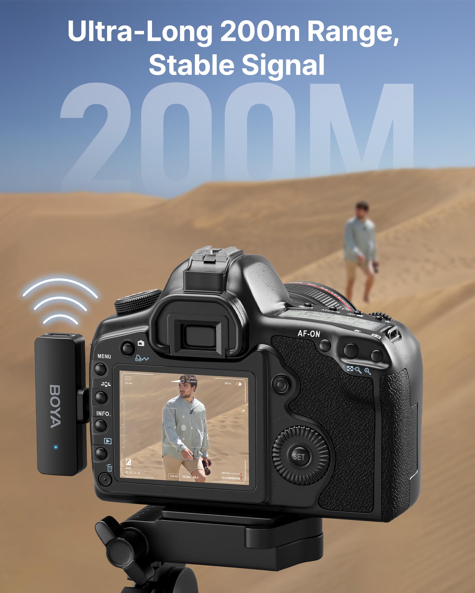 BOYA BY-V4 Microfono Wireless per Fotocamera, Uscita Mono a 4 Canali, Mini Microfono Senza Fili, Microphone Lavalier con Jack da 3,5 mm, Cancellazione del Rumore, Mic per Video Social, Streaming