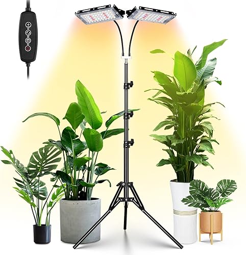 Miniatura 7 de LORDEM Luz de cultivo de plantas con soporte, lámpara de plantas de espectro completo de 150 W para plantas de interior, lámpara LED de pie con