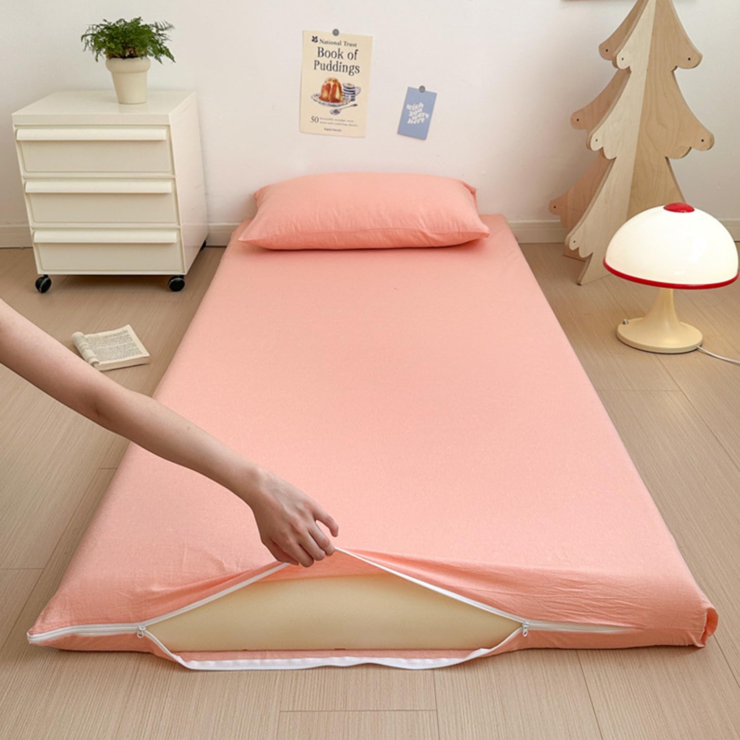 LDLCYCN J,90x190cm, 100% Cotton Floor Futon Mattress Cover Skin-Friendly Futon Mattress Cover with Zipper Full Wrap Traditional Japanese Futon Mattress Cover Dustproof Cover Washable
