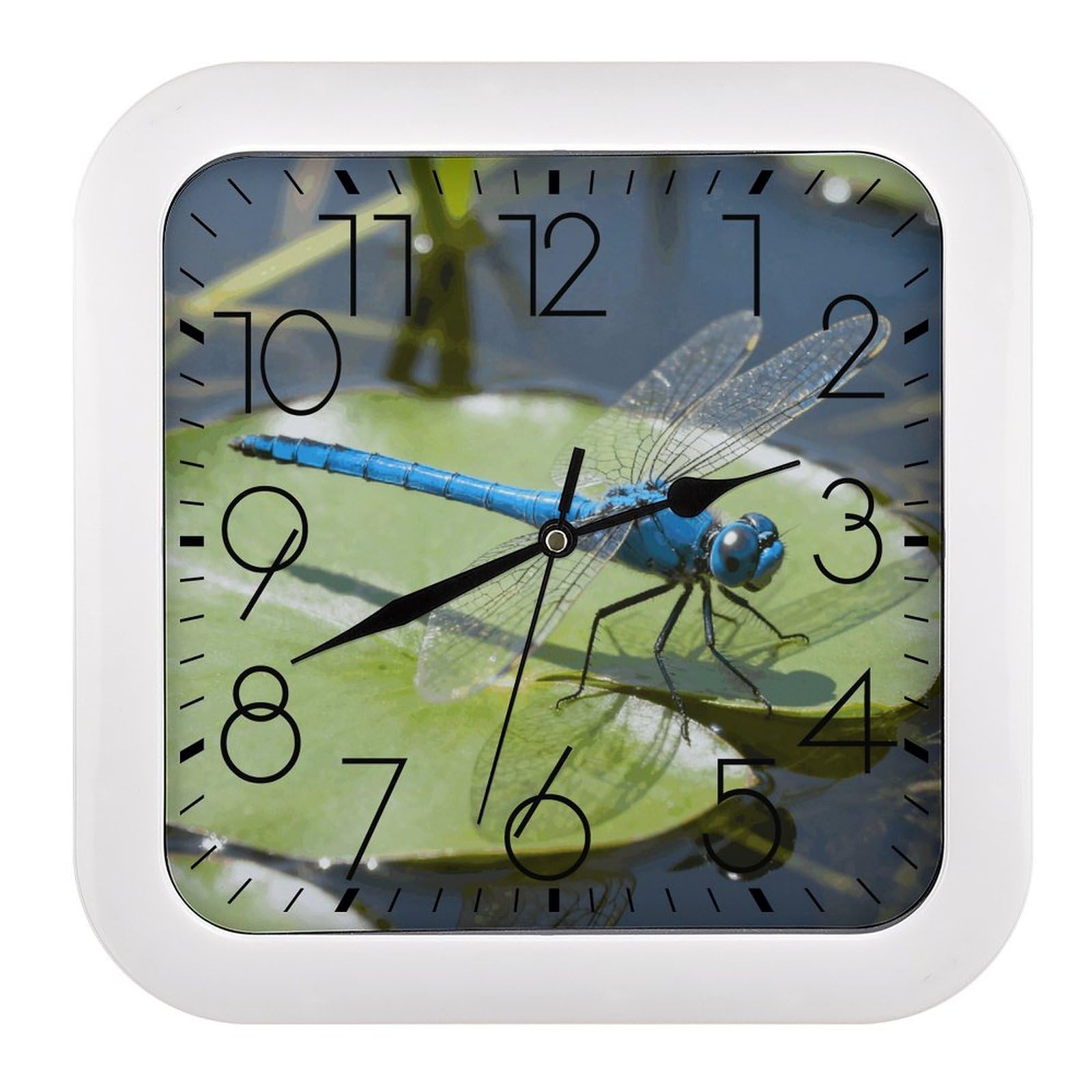 LZQPOEAS Dragonfly Square Wall Clock, 10.2 Inch Battery Operated Silent Non-Ticking Wall Clock, Square Analog Decorative Clock for Home Wall Art, Living Room, Bedroom, and Office