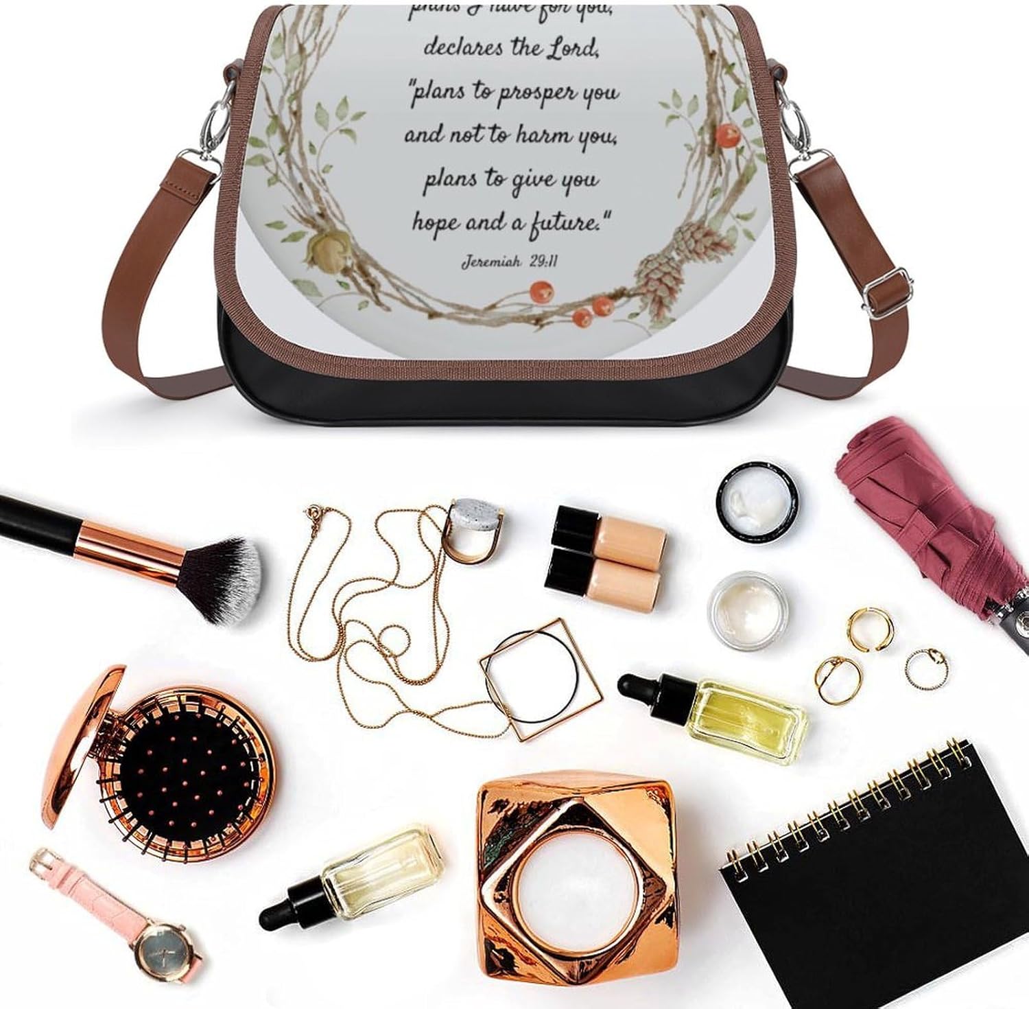 Jeremiah 29 11 For I Know The Plans I Have for YouWomen's Faux Leather Crossbody Bag, Waterproof Wrinkle-Resistant Shoulder Bag with Detachable Strap, Large Capacity Casual Handbag, Fashion Daily Purs