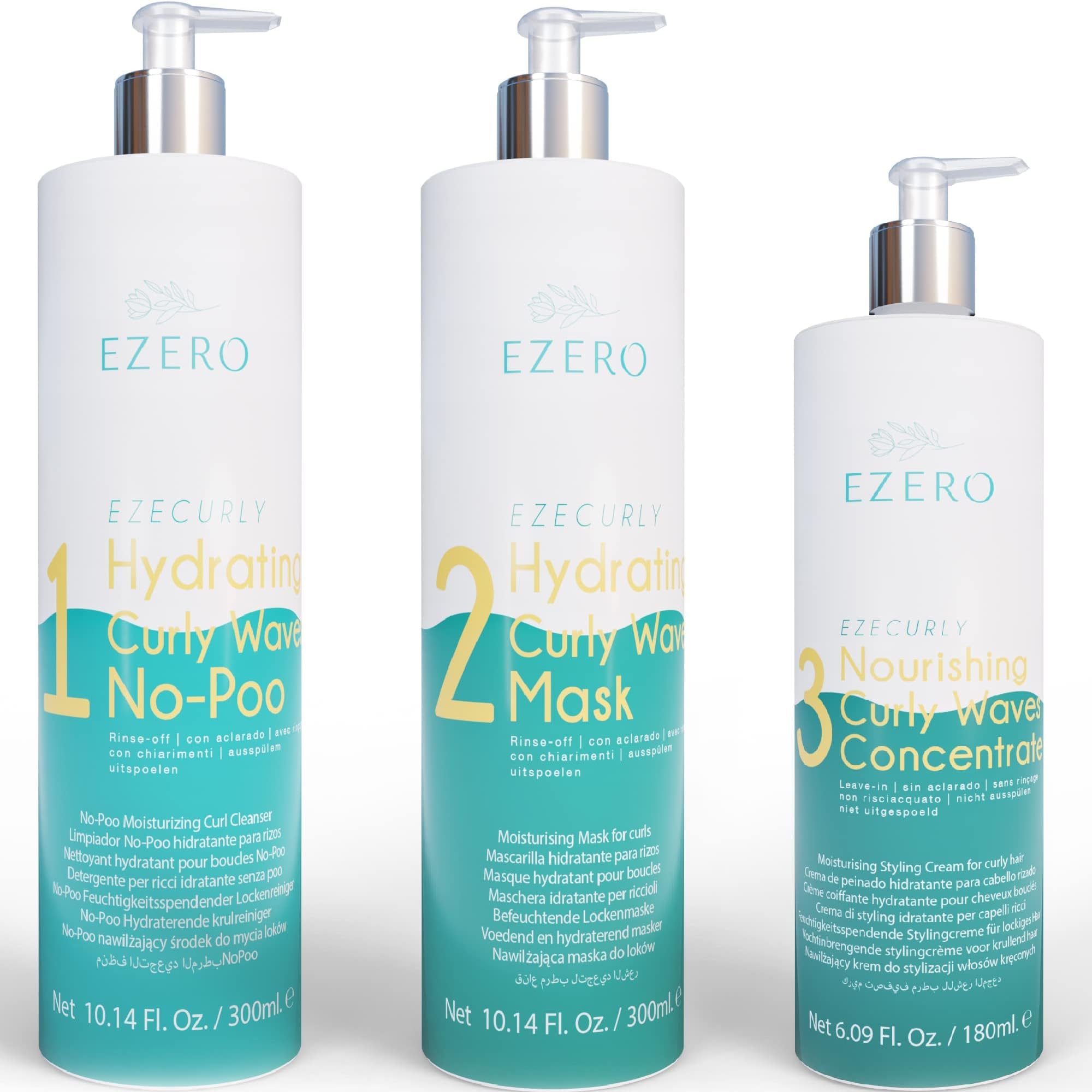 Ezero Curly Hair Products: No-Poo Shampoo, Hair Mask & Curl Defining Cream - Sulphate Free, Vegan - Anti-Frizz, Curly Hair Care Set