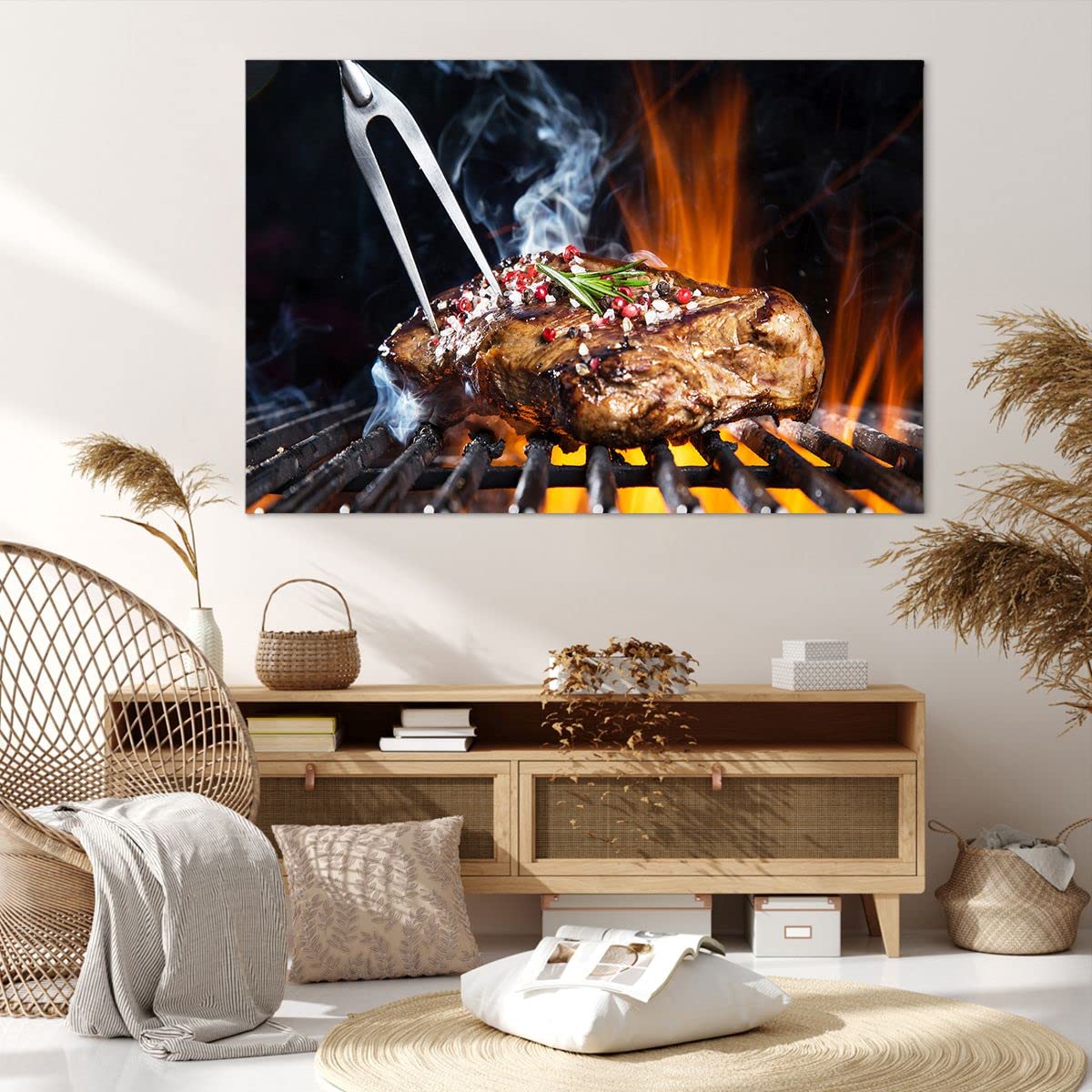 Deco Cadre Décoration Salon Steak Grill Flames Nourriture Moderne Impression Sur Toile 120x80cm Image Tableau Decoration Murale Chambre Horizontal Art Wall Tableaux Decoratifs Muraux Aa120x80 2865