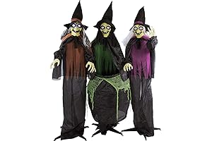 Giant Halloween Decorations Outdoor: Animated Scary Witch Trio with Cauldron