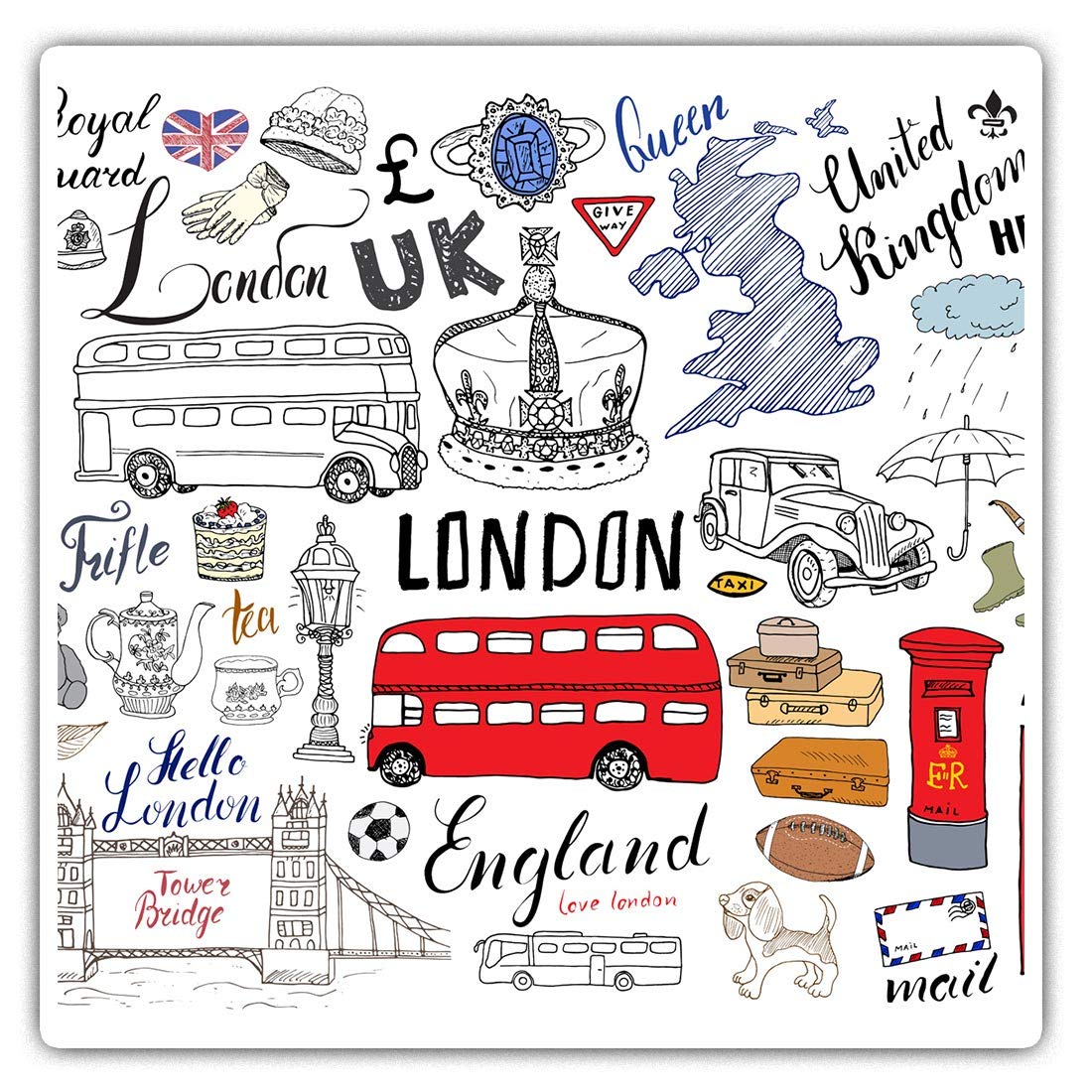 Square Stickers (Set of 2) 10cm - London Attractions England UK Travel Laptop Tablet Luggage Scrapbook #14485