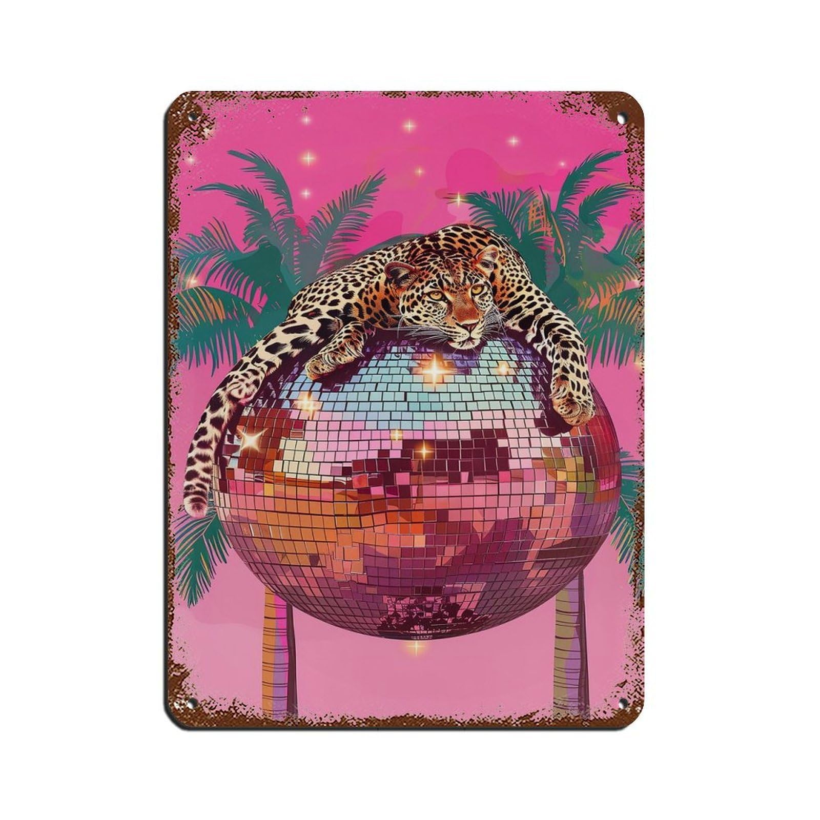 Matisse Funny Leopard Lies On Disco Ball Poster Tin Sign Vintage Metal Pub Club Cafe Bar Home Wall Art Decoration Poster Retro 12x16inch(30x40cm)
