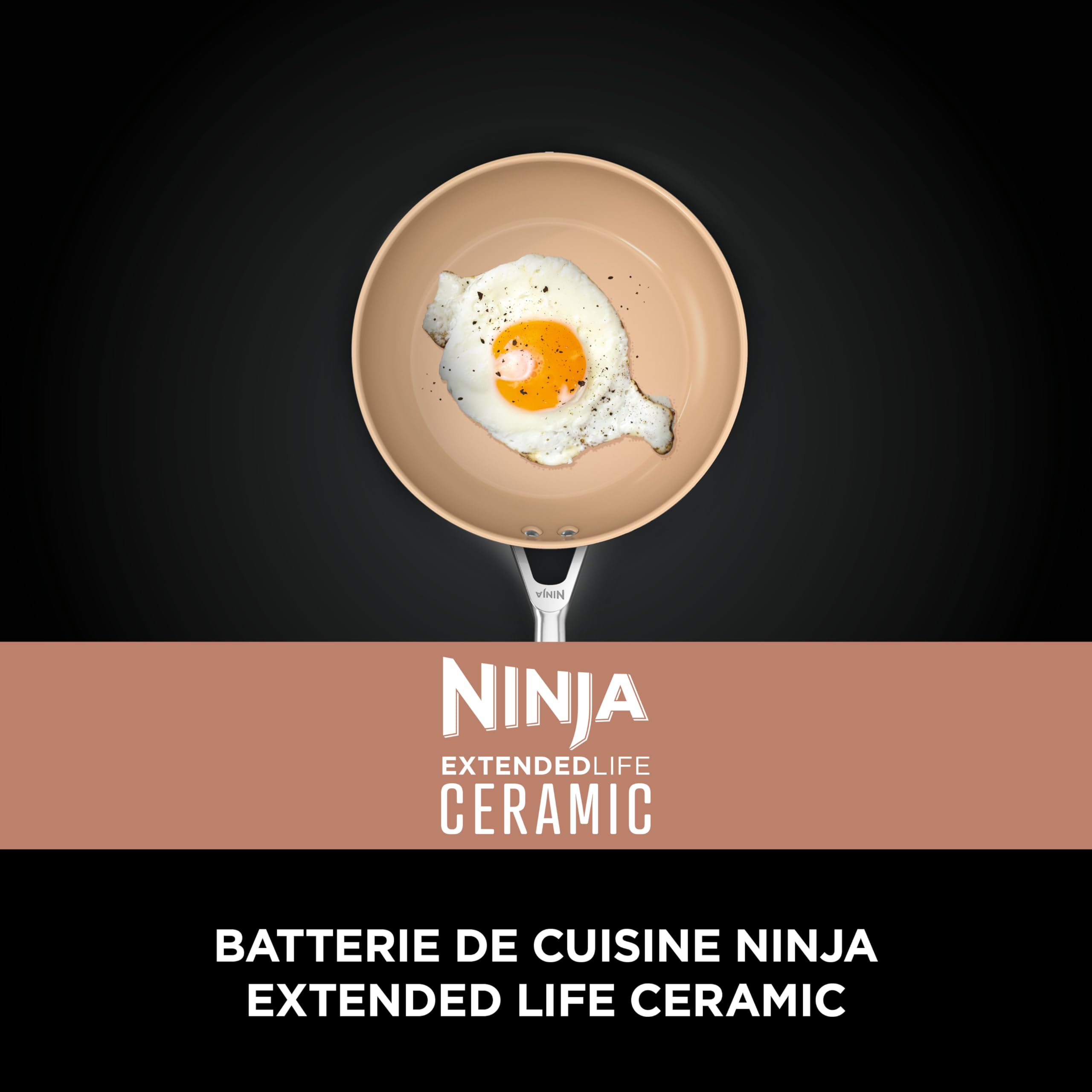 Ninja Extended Life casserole en céramique 18 cm avec couvercle CW90218EUI | Antiadhésive, (Sans PFAS, PFOA, Plomb ni Cadmium), Compatible induction et four jusqu’à 285 °C, Terracotta et gris