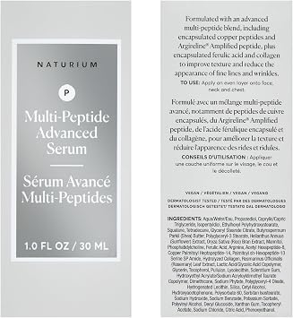 Naturium Multi-Peptide Advanced Serum, Firming & Smoothing Face Serum for Fine Lines & Wrinkles with Advanced Multi-Peptide Blend | 1.0 FL OZ / 30 ML