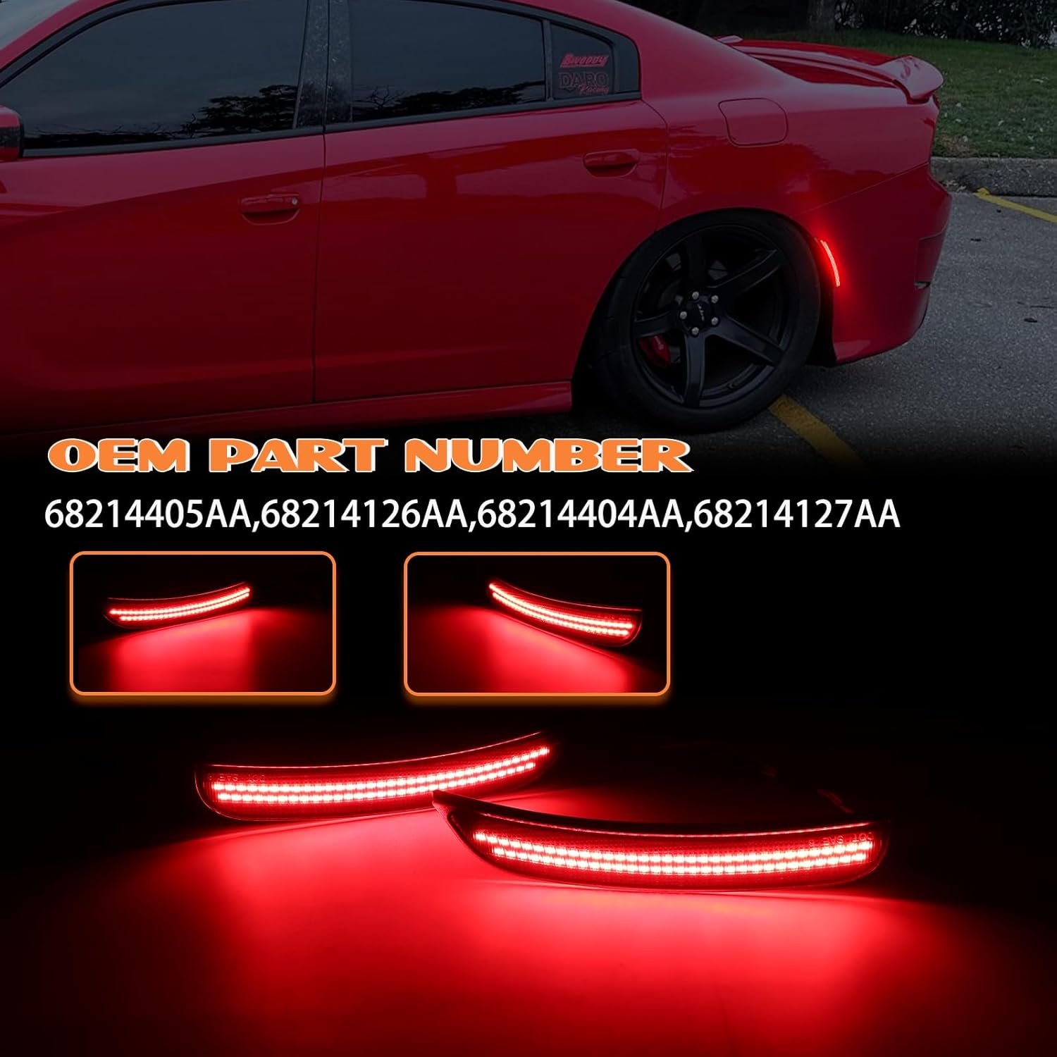 Dynamic Amber Red LED Side Marker Light for Dodge Charger 2015 2016 2017 2018 2019 2020 2021 2022 2023 2024 Sequential Front Rear Bumper Lights, Smoked Lens Side Marker Lamp Kit 4PCS