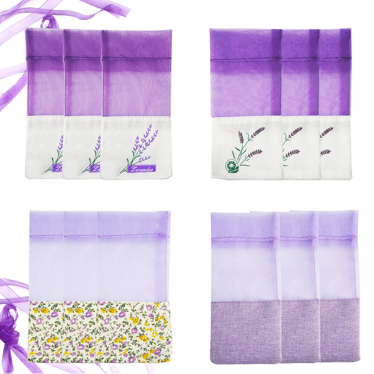 Geila A Geil 12Pcs Sachet Empty Bags Purple Gauze Cotton-Ramie Sacks For Lavender, Spice Nd Herbs (A)