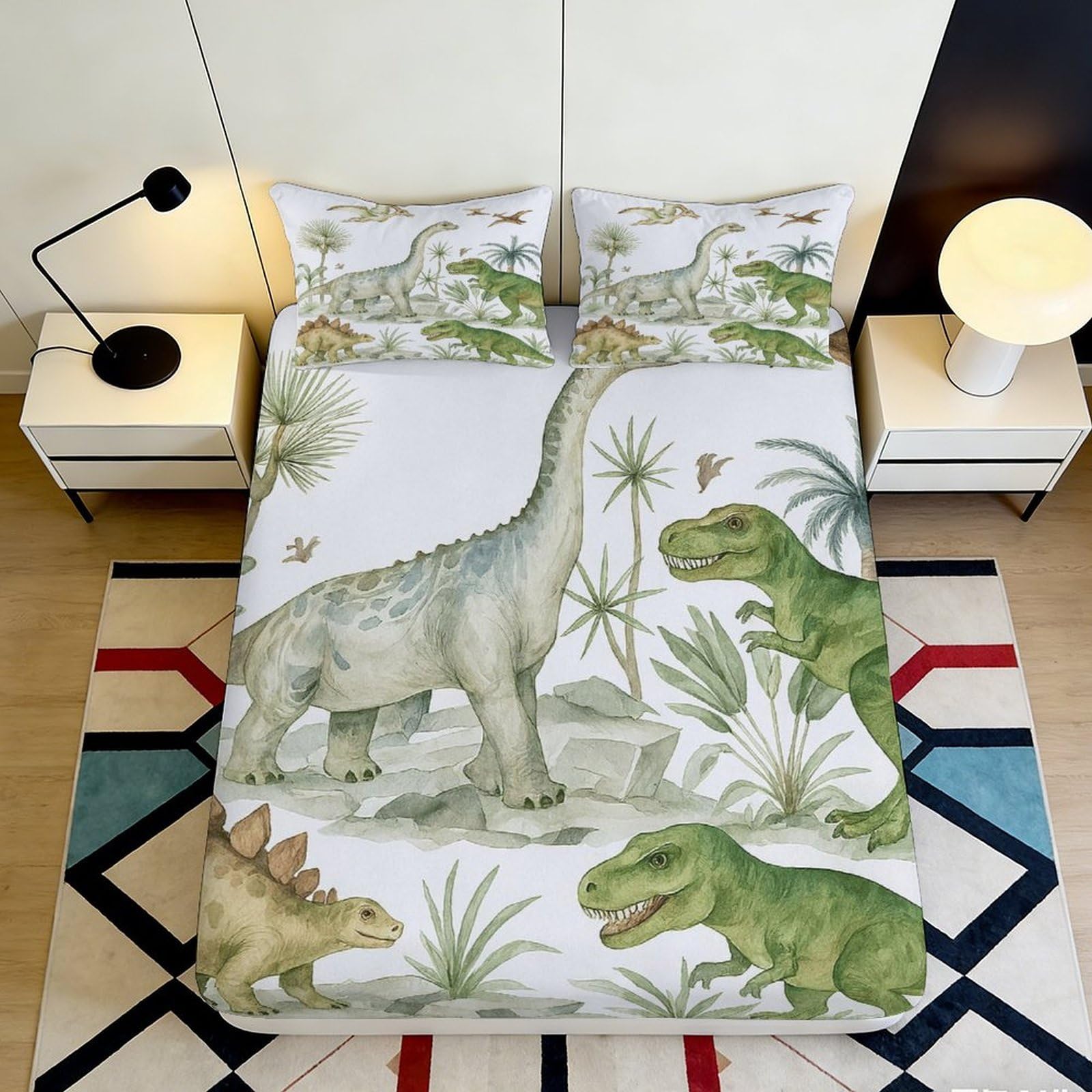 3D Printed Dinosaur Jungle Fitted Sheet Microfiber Soft Breathable Prehistoric Bed Cover for Bedroom Guest Room Decor 90x200x25cm