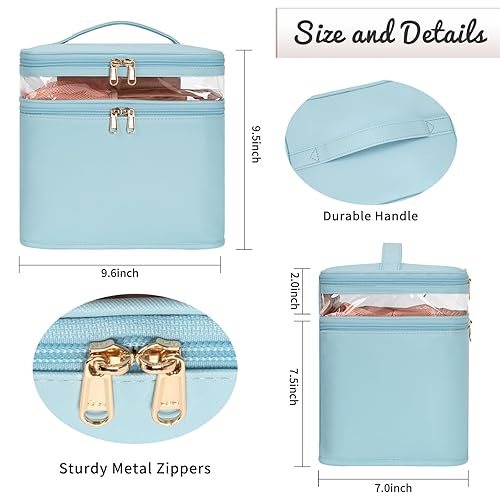 Miniatura 3 de OCHEAL Bolsa de maquillaje grande, bolsa de maquillaje de doble capa, estuche de cosméticos de almacenamiento vertical para mujeres o niñas con