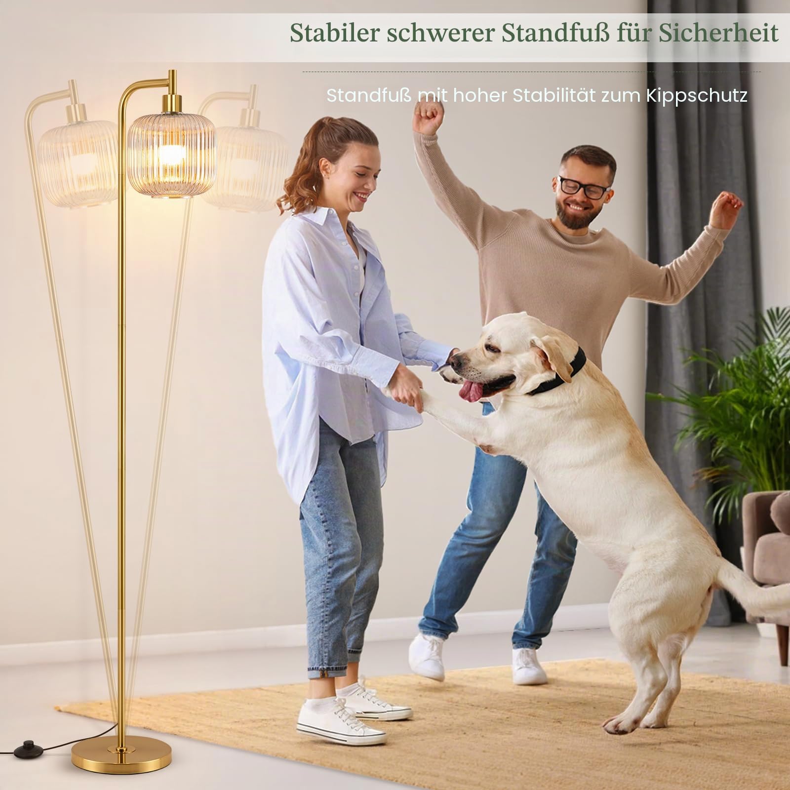 Retro LED Stehlampe Dimmbar, 160cm Vintage Stehlampe Wohnzimmer Mit Bernstein Glaslampenschirm, Fußschalter, Fernbedienung, 2700K-6500K, Moderne Stehlampen für Wohnzimmer Schlafzimmer Büro