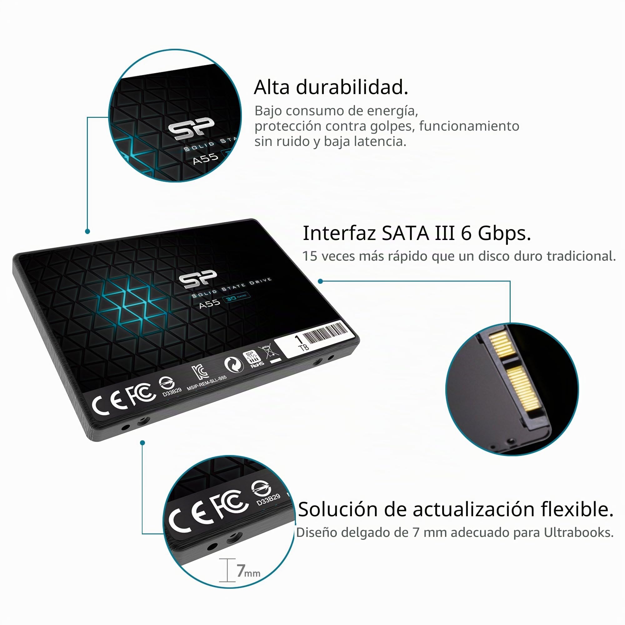 Silicon Power-1TB SSD 3D NAND A55 SLC Cache Performance Boost SATA III 2.5" 7mm (0.28") Internal Solid State Drive , Black