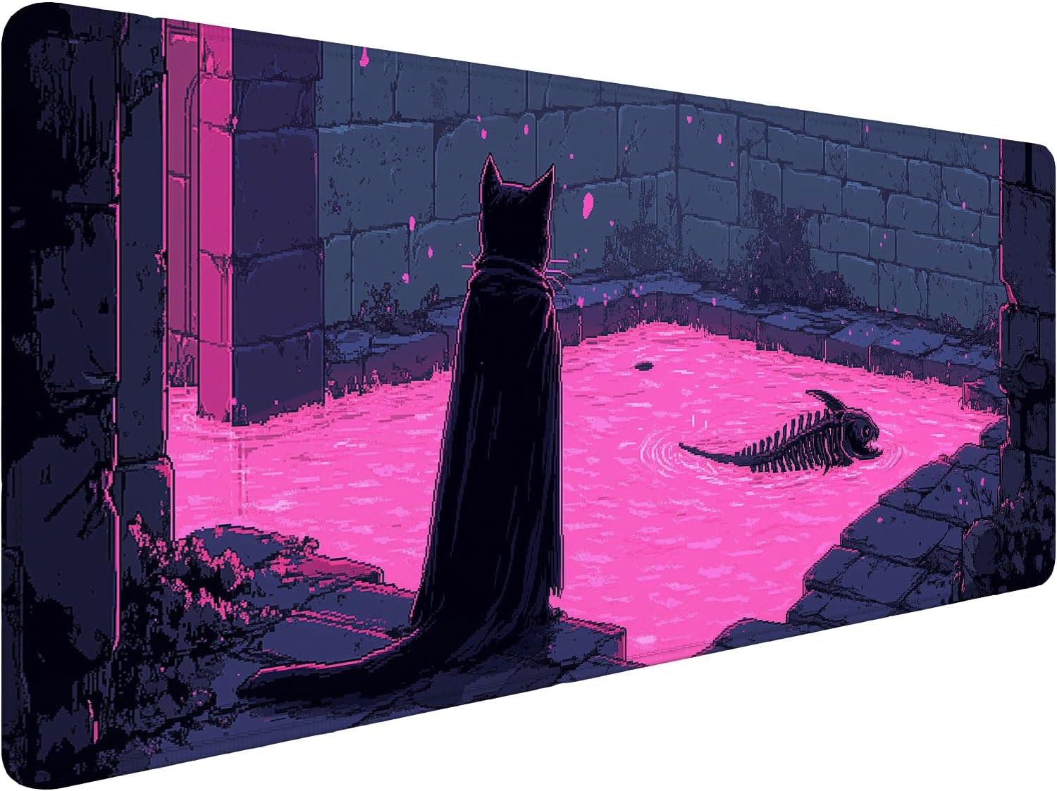 Black Cat Gaming Mouse Pad Purple Magic Castle Dungeon Fishbone Mousepad XL Large Gaming Mouse Pad Laptop Keyboard Mat Desk Pad 31.5"x11.8" Office Home Decor for Women Girl