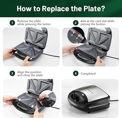 Miniatura 5 de KEENSTAR Sandwichera eléctrica 3 en 1, waflera con platos antiadherentes extraíbles, parrilla con calefacción de doble cara, fácil de limpiar y