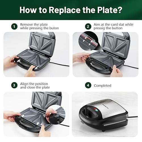 Miniatura 5 de KEENSTAR - Sandwichera eléctrica 3 en 1, máquina de gofres con placas antiadherentes extraíbles, parrilla con calefacción de doble cara, fácil de