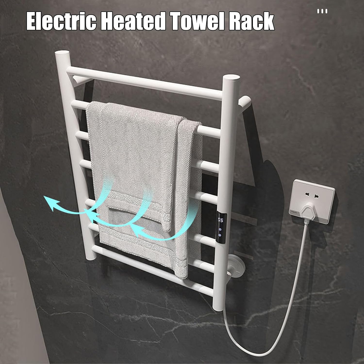Towel Warmer with 7 Bars, Hot Towel Rack for Bathroom Wall Mounted, Heated Towel Racks Stainless Steel with LCD Screen Timer Constant Temperature,White,Left Line