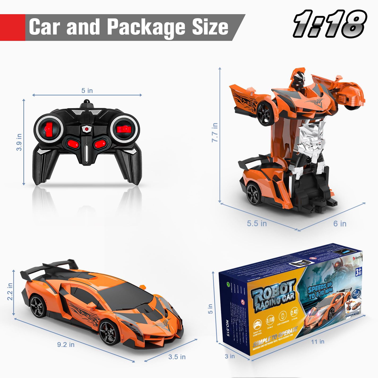 Amazon.com: BLUEJAY Transform Rc Cars for Boys 4-7 8-12, 2.4Ghz 1