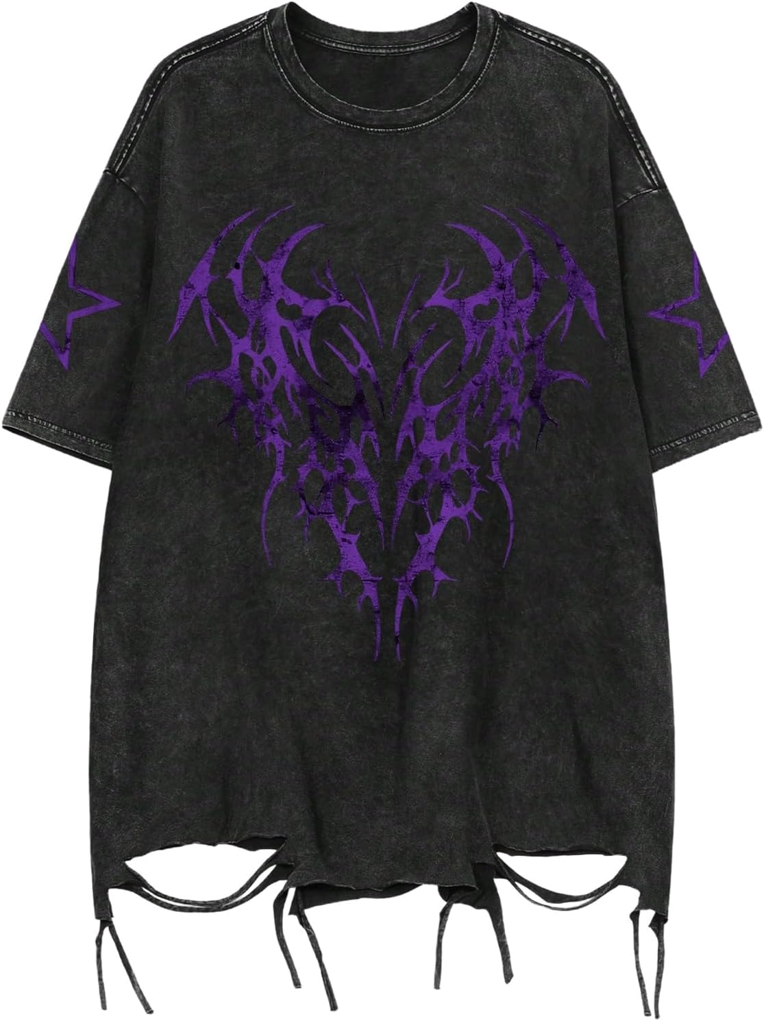 Verdusa Men Ripped Graphic Tees Short Sleeve Drop Shoulder Grunge Punk Oversized Tshirts Emo Scene Clothes Streetwear