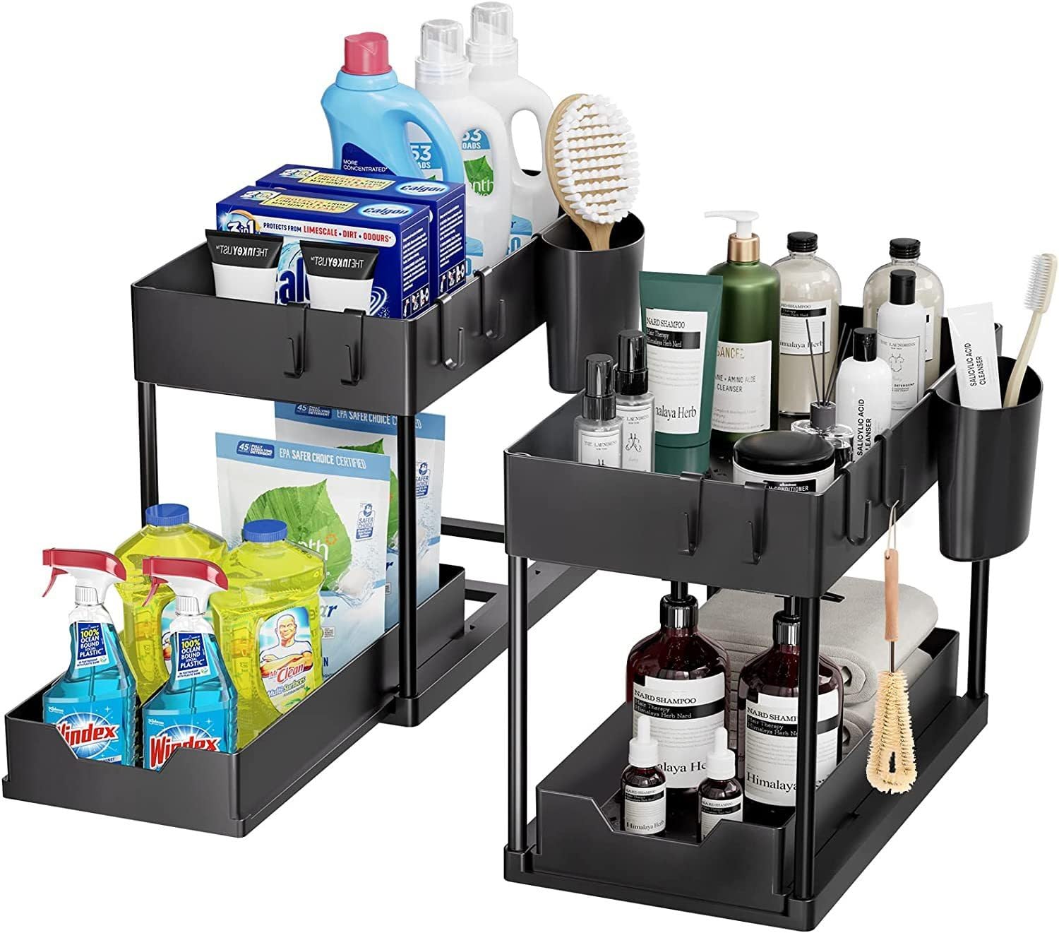 Étagère coulissante sous évier double couche en métal pour cuisine