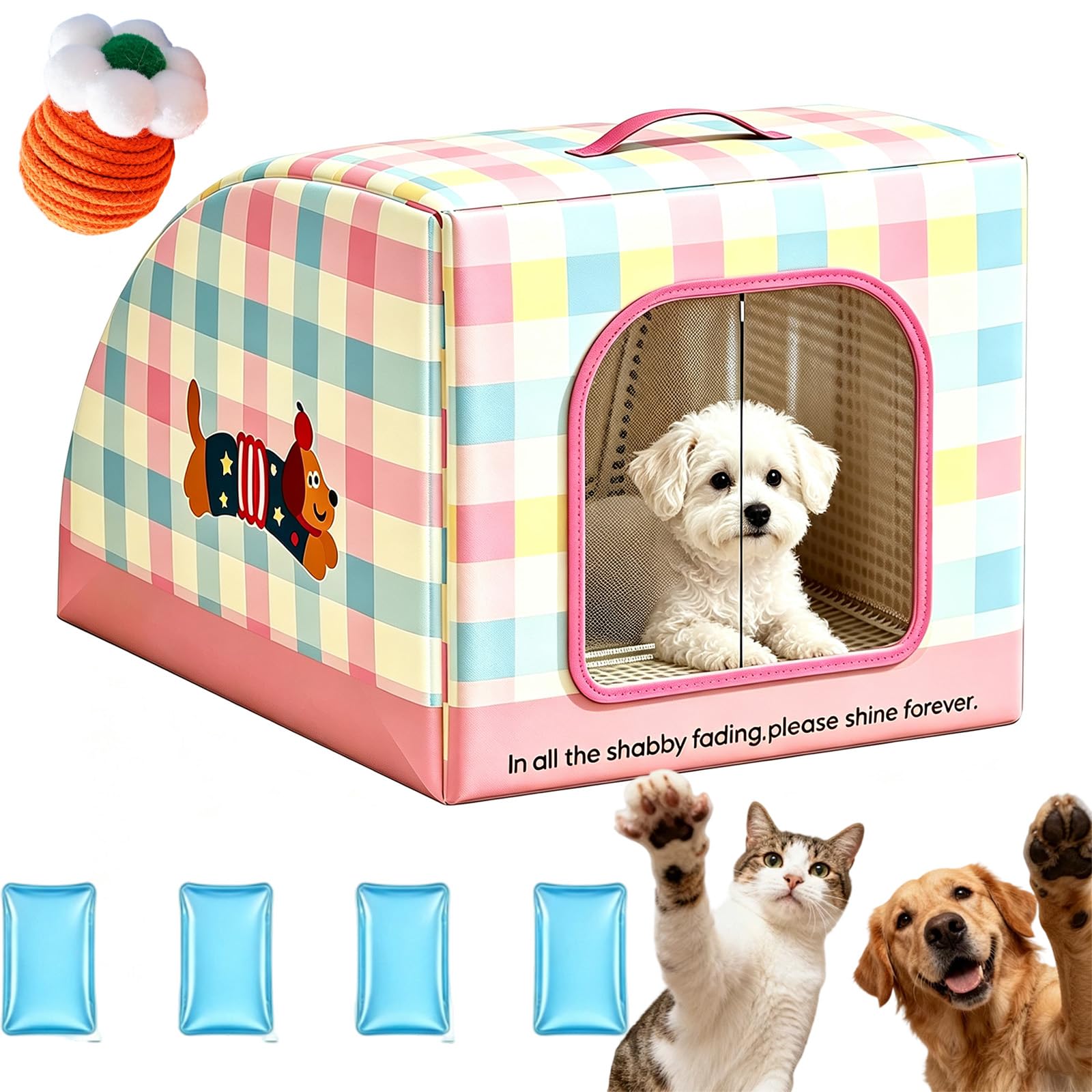 Cooling Cat House with Handle, for Indoor And Outdoor Cats Dogs Use (M-Pink)