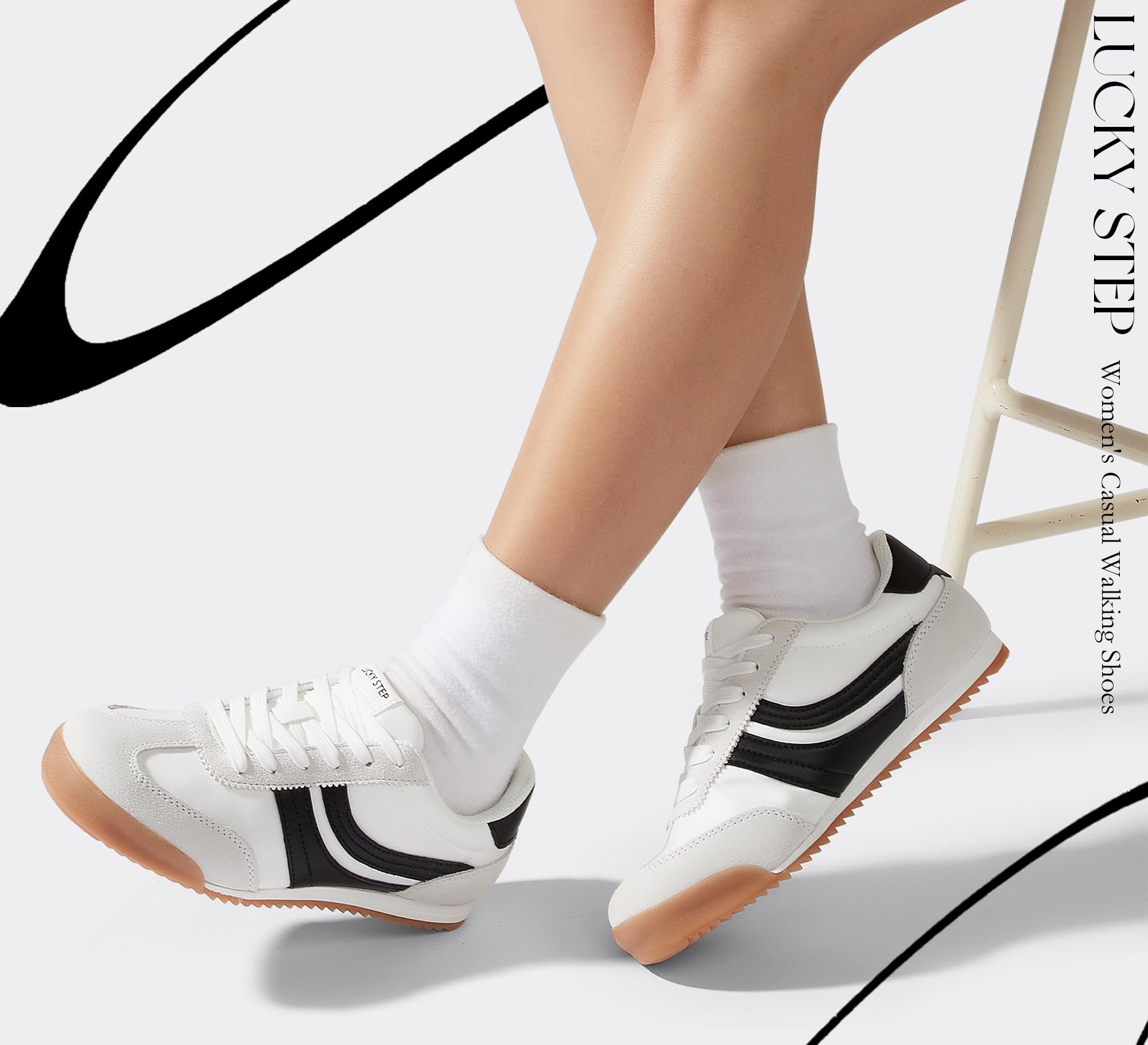 LUCKY STEP Damen Sneakers im Retro-Design | Leichte Freizeitschuhe mit dünner Profilsohle und Schnürung | rutschfest für Fitness, Walking und den Alltag