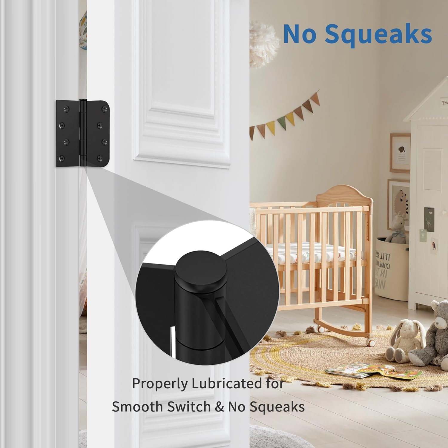 12 Pack Matte Black Door Hinges 4 Inch, Exterior Door Hinges with 5/8" Radius & Square Corners, Removable Pin, Perfect for Heavy-Duty Front & Back Door, Anti-Rust & No Squeaks