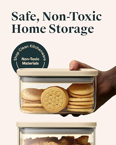 Miniatura 2 de Caraway Contenedor hermético de vidrio de 1 cuarto de galón con tapa, no tóxico, sin BPA, contenedor hermético apilable que ahorra espacio para