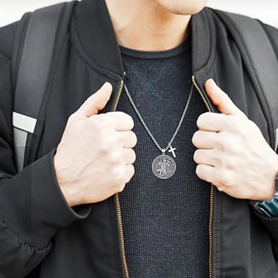 Saint Christopher Necklace for Men&Women - 925 Sterling Silver St Christopher Medal - Patron Saint Amulet, Religious Jewelry Gift