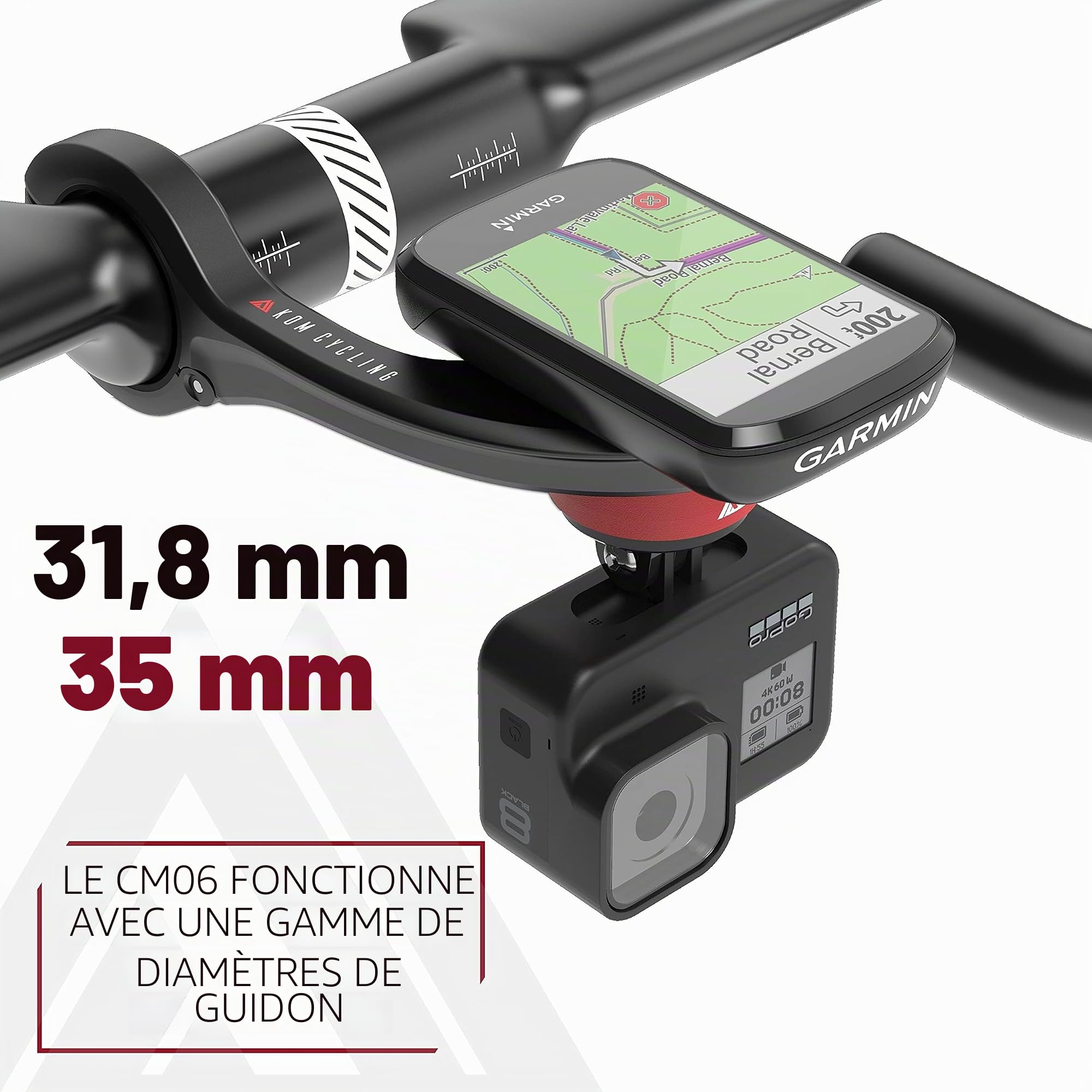 KOM Cycling CM06 Support d'ordinateur GoPro à libération Rapide pour Ordinateur de vélo Wahoo et Garmin (Support de vélo Compatible avec Edge 1040, Elemnt Roam et Autres) 1030 Support de vélo