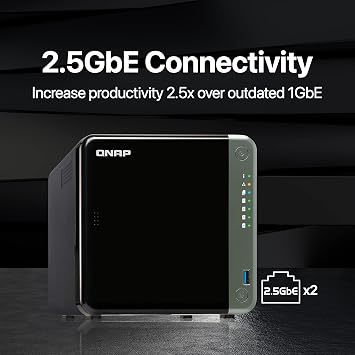 QNAP TS-453D-4G 4 Bay NAS for Professionals with Intel Celeron J4125 CPU and Two 2.5GbE Ports