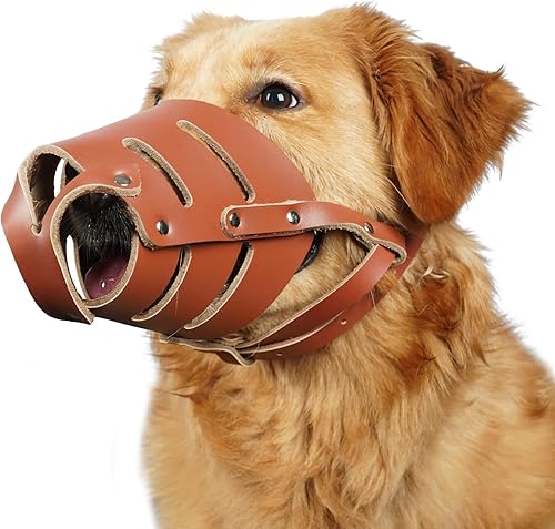 Miniatura 1 de Bozal para perro, bozal de cuero para perros pequeños, medianos y grandes, evita que muerda la masticación, bozal de cuero suave para perros