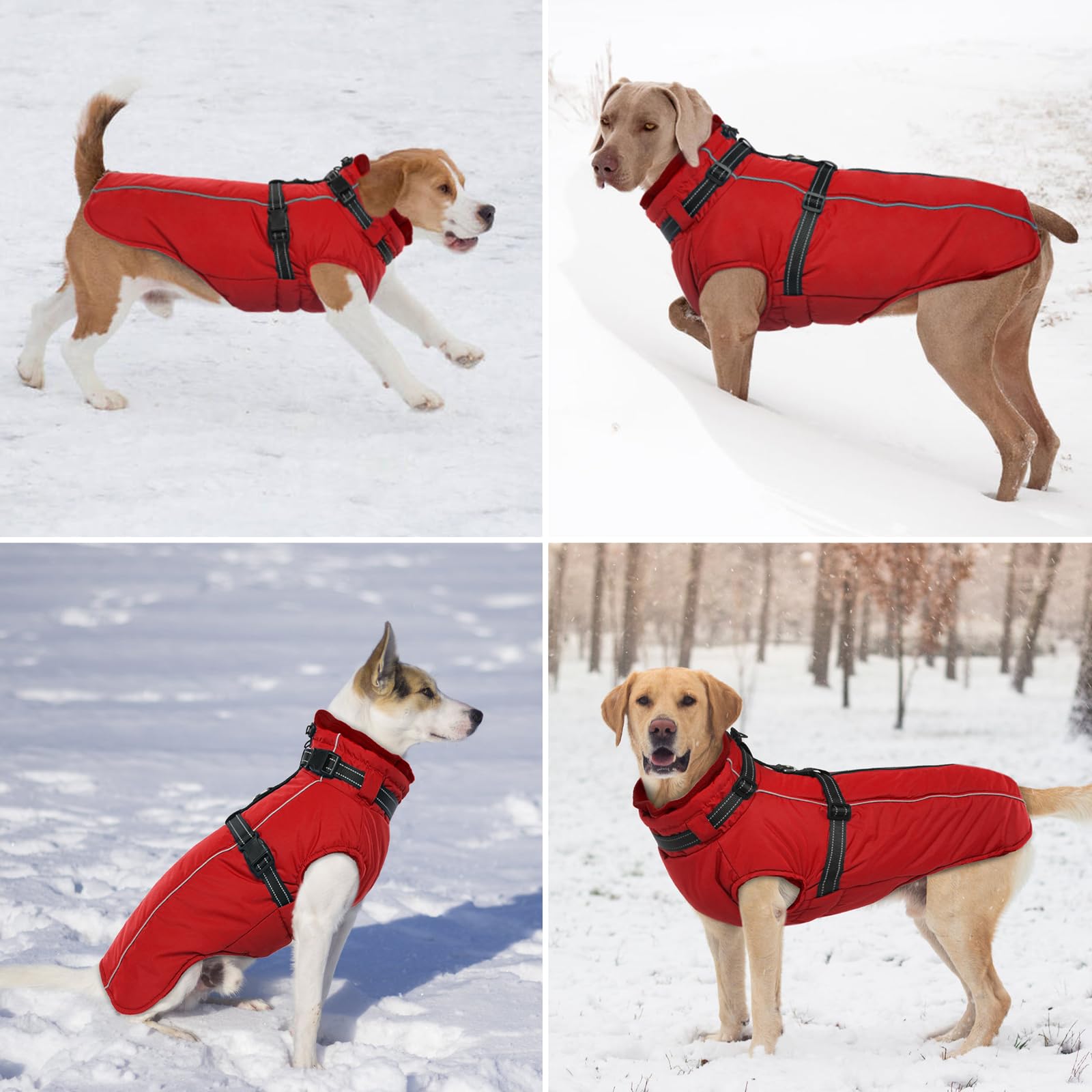 Lelepet Abrigo de invierno cálido para perro con arnés integrado, abrigo con forro polar resistente al viento para perros pequeños, medianos y grandes, chaleco reflectante para clima frío, traje de