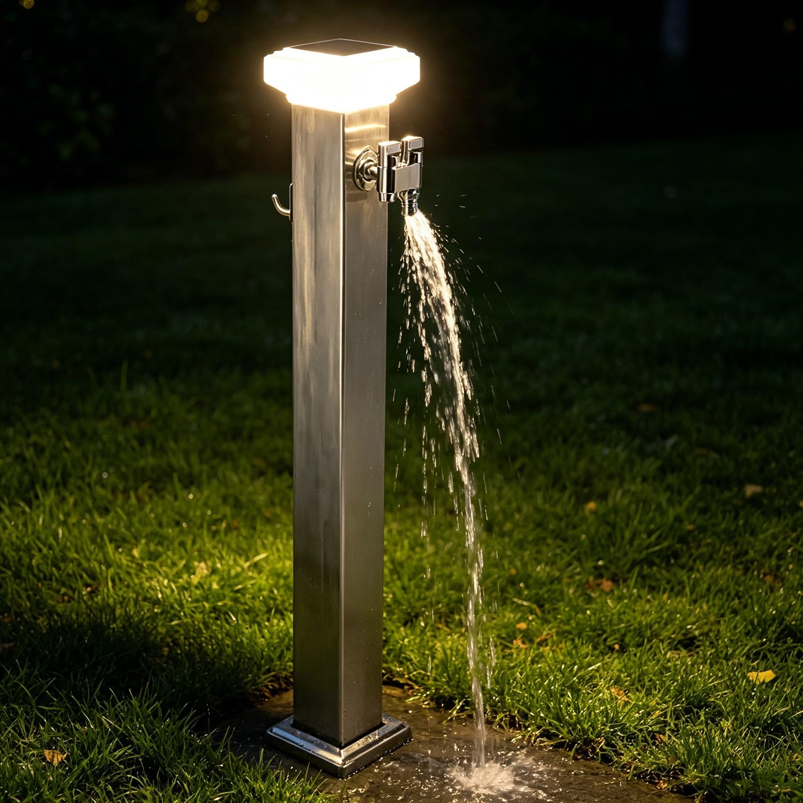 Lampa solarna kolumna wodna, fontanna ogrodowa, stojak ze stali nierdzewnej z kranem, konstrukcja zapobiegająca zamarzaniu, do nawadniania i mycia podwórka