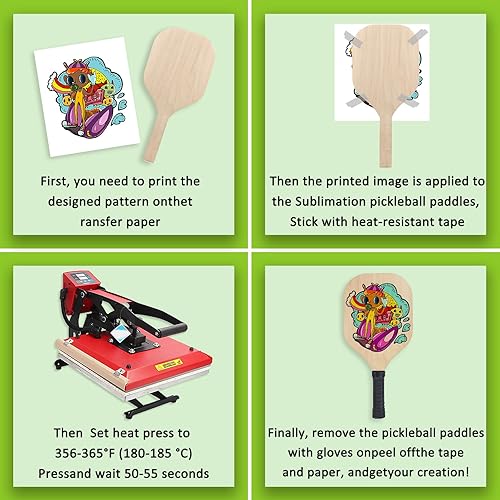 Miniatura 5 de Paquete de 6 paletas de pickleball en blanco de sublimación, 7.3 x 15.5 pulgadas, paletas de pickleball imprimibles de doble cara, madera