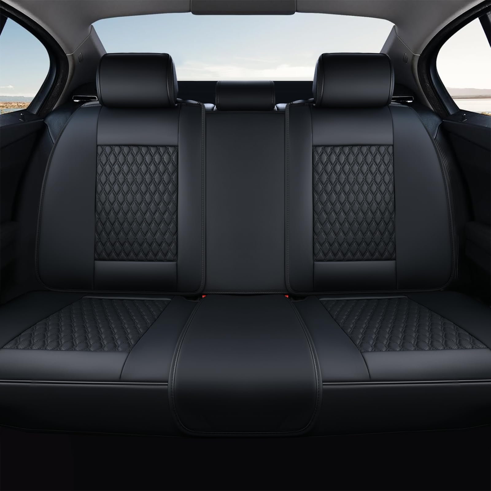 Coverado Rear Seat Covers, Leather Seat Cover for Car, Universal Waterproof Automotive Seat Cushion Protector for Most Cars Trucks SUV (Black)