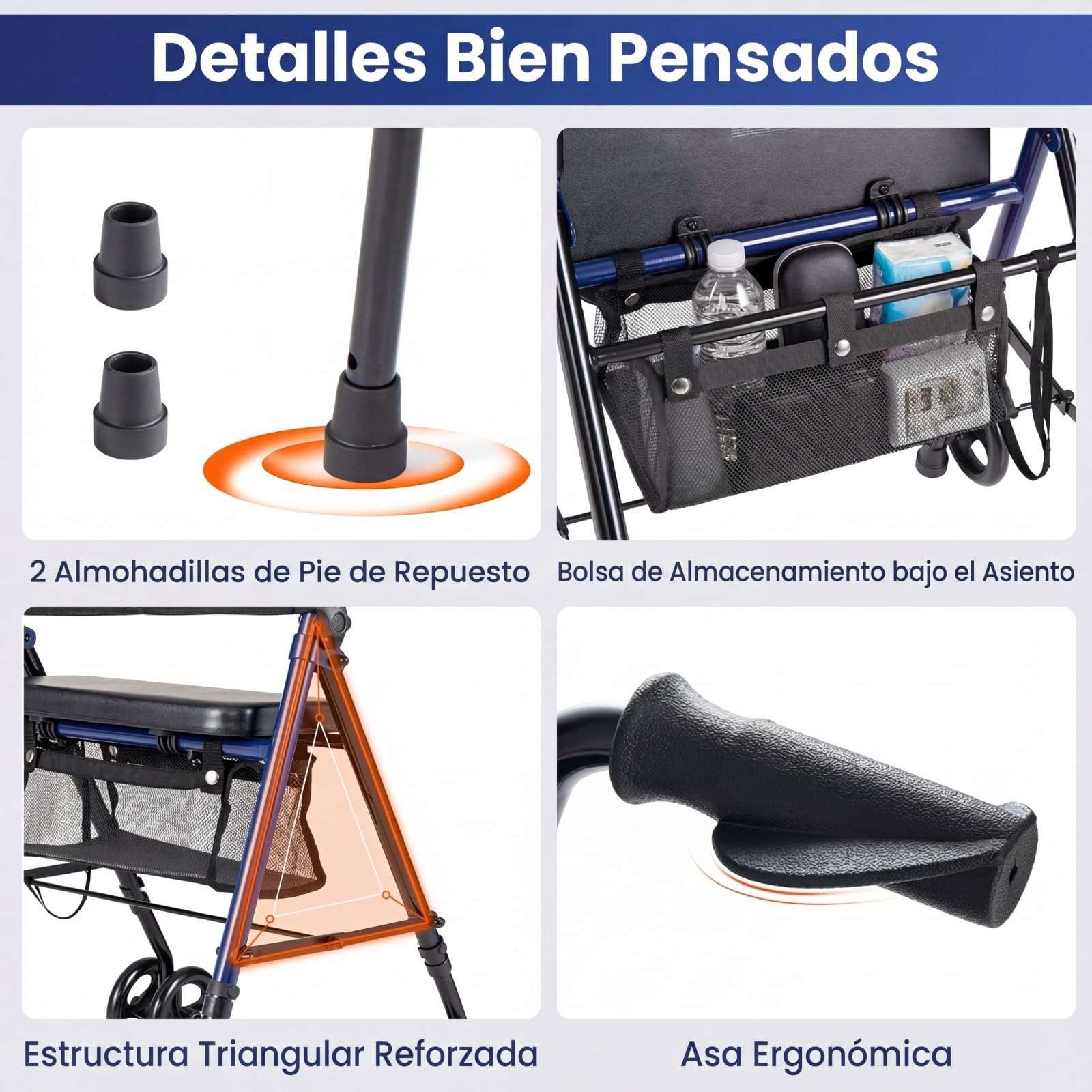 COSTWAY Andador para Ancianos Plegable, Andadores Adultos con Asiento, Asas Ajustables de 8 Niveles, Respaldo de Malla y Bolsa de Almacenamiento, Caminadores para Mayores con 4 Ruedas y Mangos