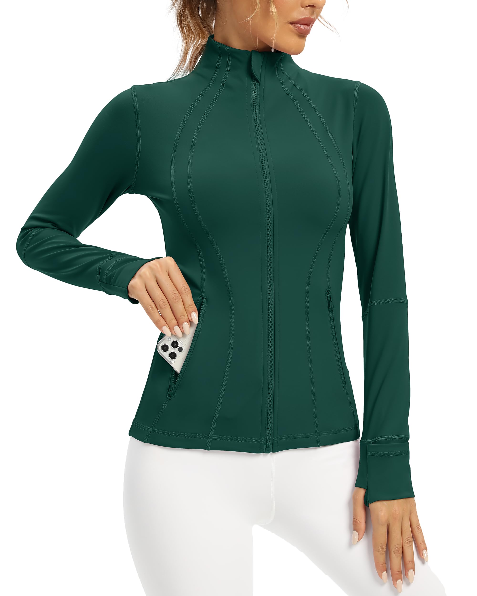 QUEENIEKE Women Athletic Jackets Cottony-Soft Full Zip Slim Fit Workout Running Jacket with Pockets 210503