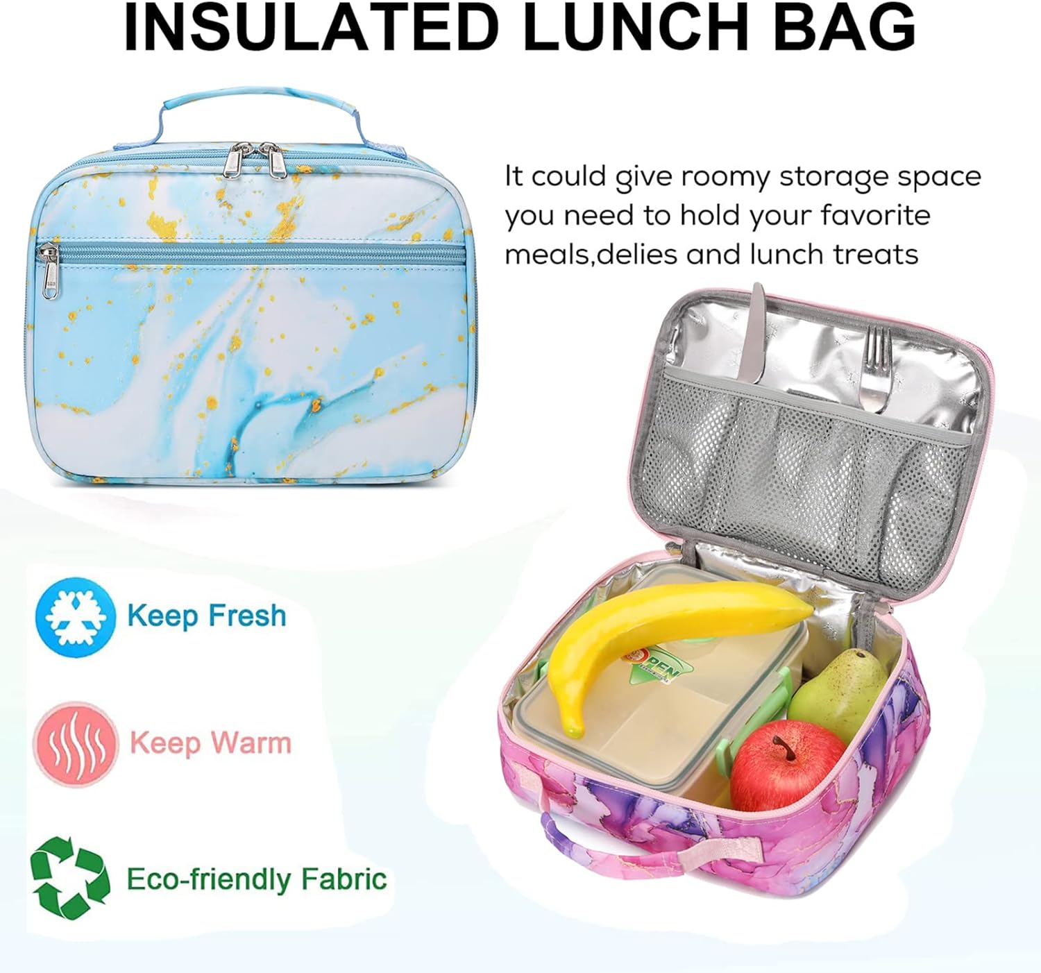 Joyfulife Girls Backpack with Lunch Box Lightweight Marble Backpack for School Primary Elementary Bookbags Set - Image 5