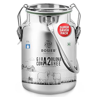 ROSIER A2 Gir Cow Ghee 2LTR Steel Dolchi, Traditional Bilona Method, Pure, Natural and Healthy Lab Tested Ghee